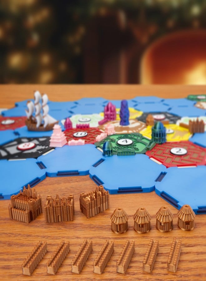 BKPrint3D Custom Civilizations for Catan Board Game | Replacement Player Sets | Settlers Pieces | Base Cities Settlements Roads | 3D Printed | (Malian Base Set) - Image 2